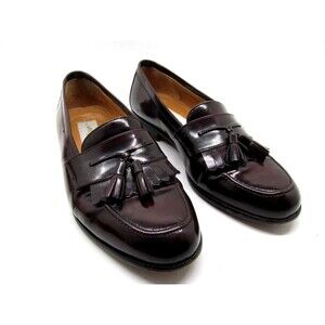 Mezlan Santander Burgundy Leather Kilted Tassel Loafers Size US 9 W